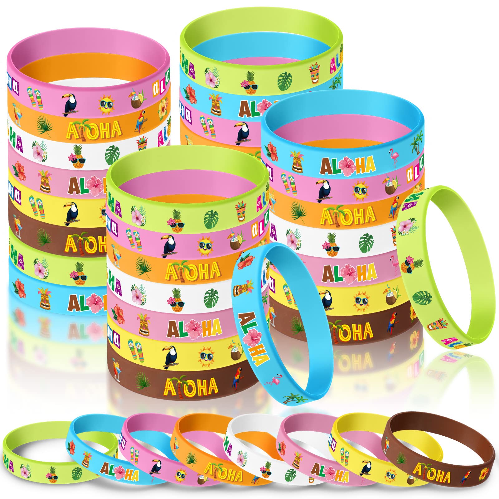 Capoda 32-Pack Hawaiian Silicone Bracelets – Tropical Luau Party Favors with 4 Designs