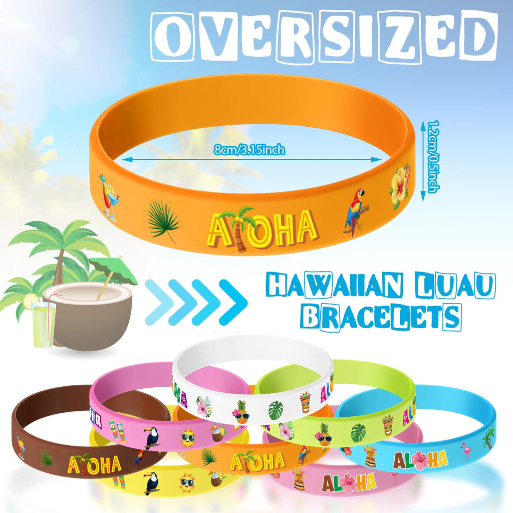 Capoda 32-Pack Hawaiian Silicone Bracelets – Tropical Luau Party Favors with 4 Designs