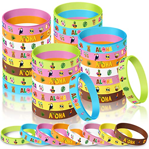 Capoda 32-Pack Hawaiian Silicone Bracelets – Tropical Luau Party Favors with 4 Designs