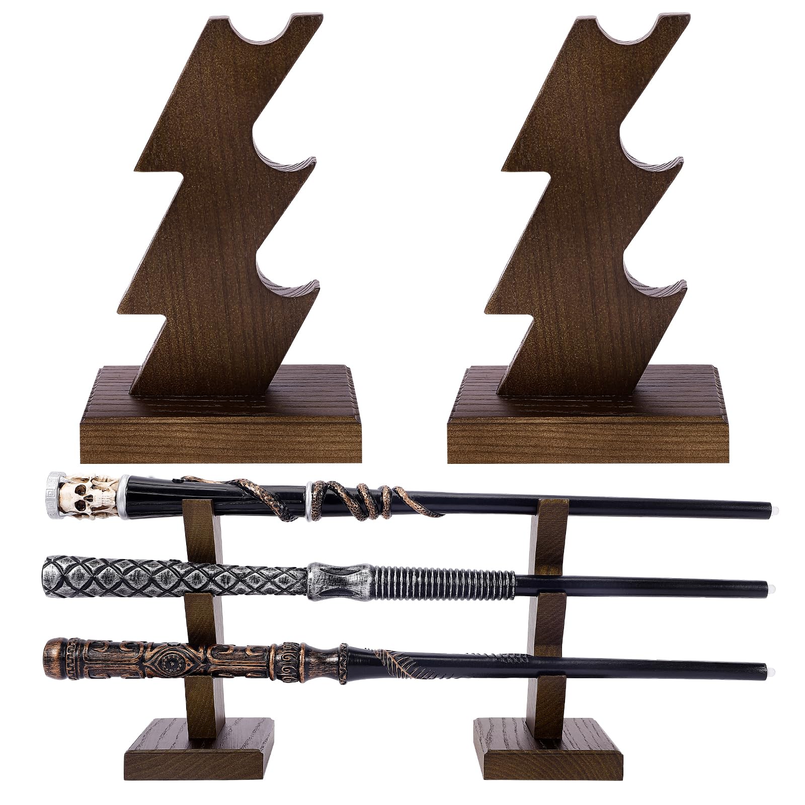 CaptainWiz Wooden Wand Stand Display – 3-Tier Handcrafted Holder for Wands & Pens, Brown