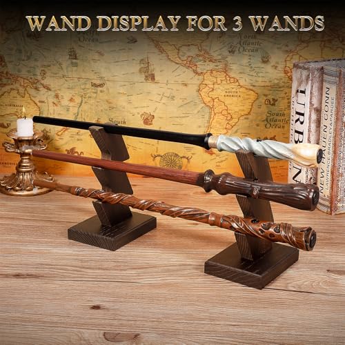 CaptainWiz Wooden Wand Stand Display – 3-Tier Handcrafted Holder for Wands & Pens, Brown