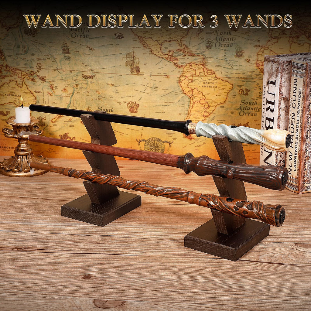 CaptainWiz Wooden Wand Stand Display – 3-Tier Handcrafted Holder for Wands & Pens, Brown