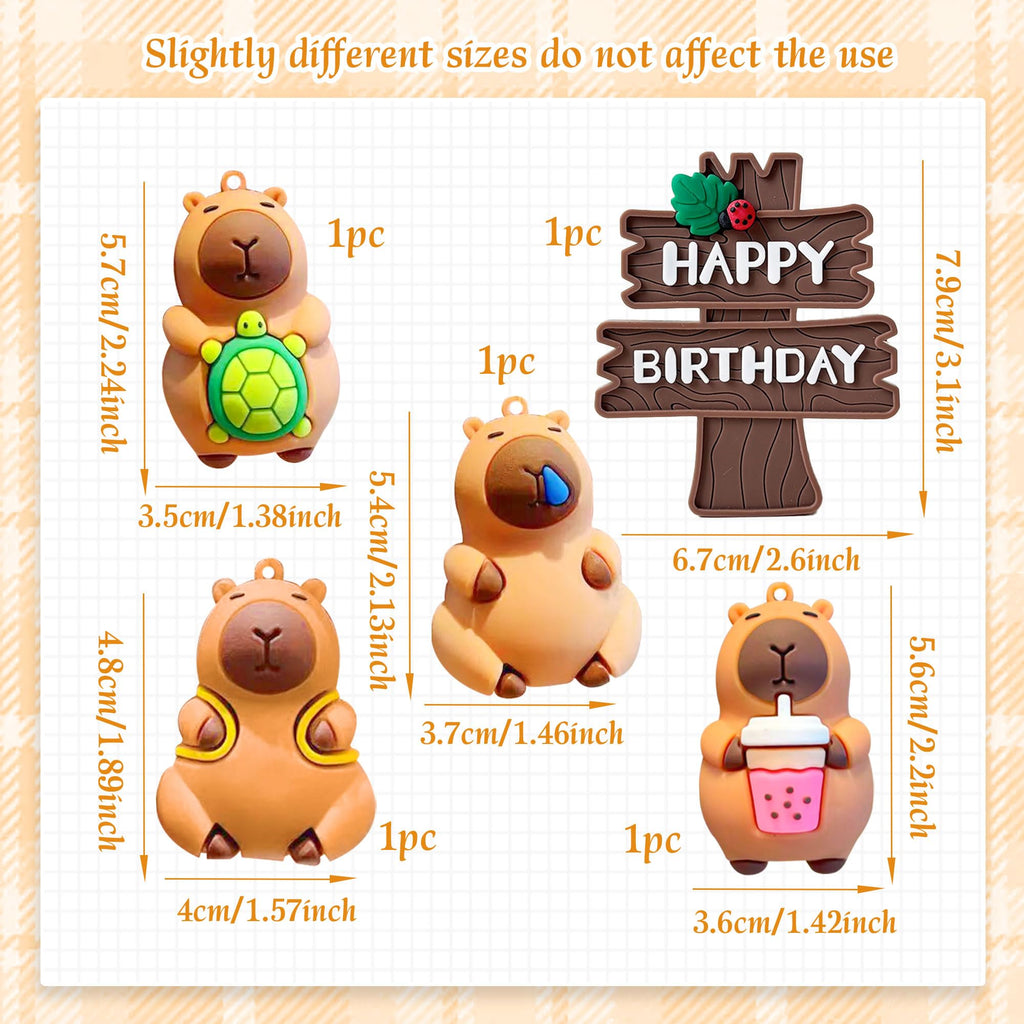 Capy Cake Topper Set – 5 Pieces Cute Capybara Birthday Decorations by BACH AND BOUJEE
