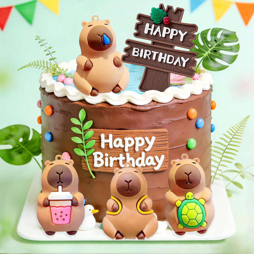 Capy Cake Topper Set – 5 Pieces Cute Capybara Birthday Decorations by BACH AND BOUJEE