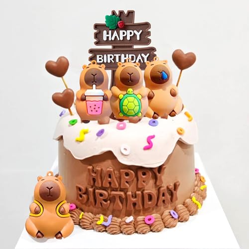 Capy Cake Topper Set – 5 Pieces Cute Capybara Birthday Decorations by BACH AND BOUJEE