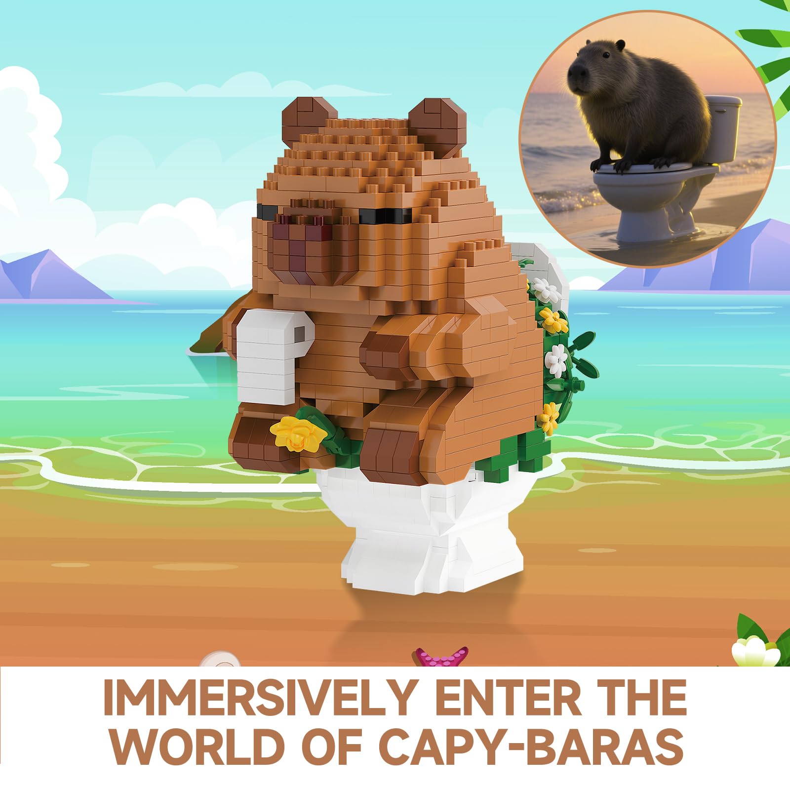 Capybara Mini Building Blocks Set – Humorous Capybara Riding Pig, Fun Assembly Toy for Kids 8+ and Adults