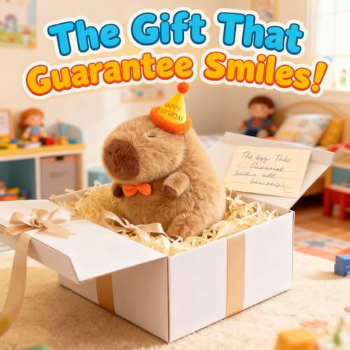 Capybara Plush with Birthday Hat – 9-Inch Kawaii Stuffed Animal Toy, Ultra-Soft Gift for Girls and Fans