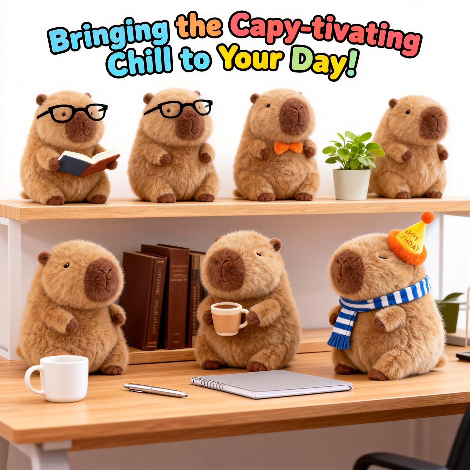 Capybara Plush with Birthday Hat – 9-Inch Kawaii Stuffed Animal Toy, Ultra-Soft Gift for Girls and Fans