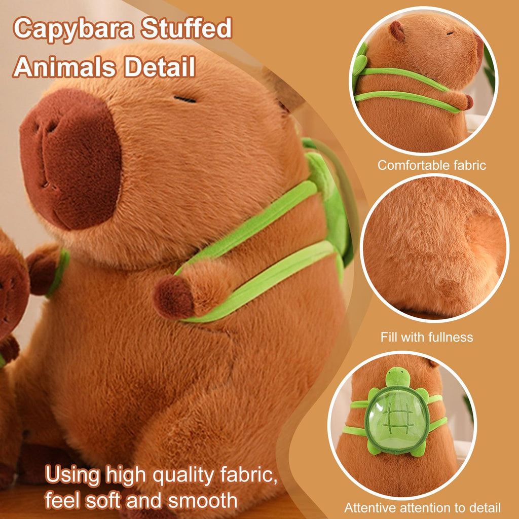 Capybara Plush with Turtle Backpack – Soft Cuddly Stuffed Animal Toy, Cute Birthday Gift for Kids