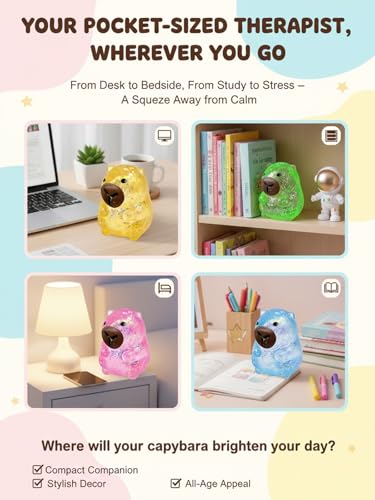 Capybara Squishy Stress Ball - Slow Rise Glitter Anxiety Relief Fidget Toy, TPR, Blue
