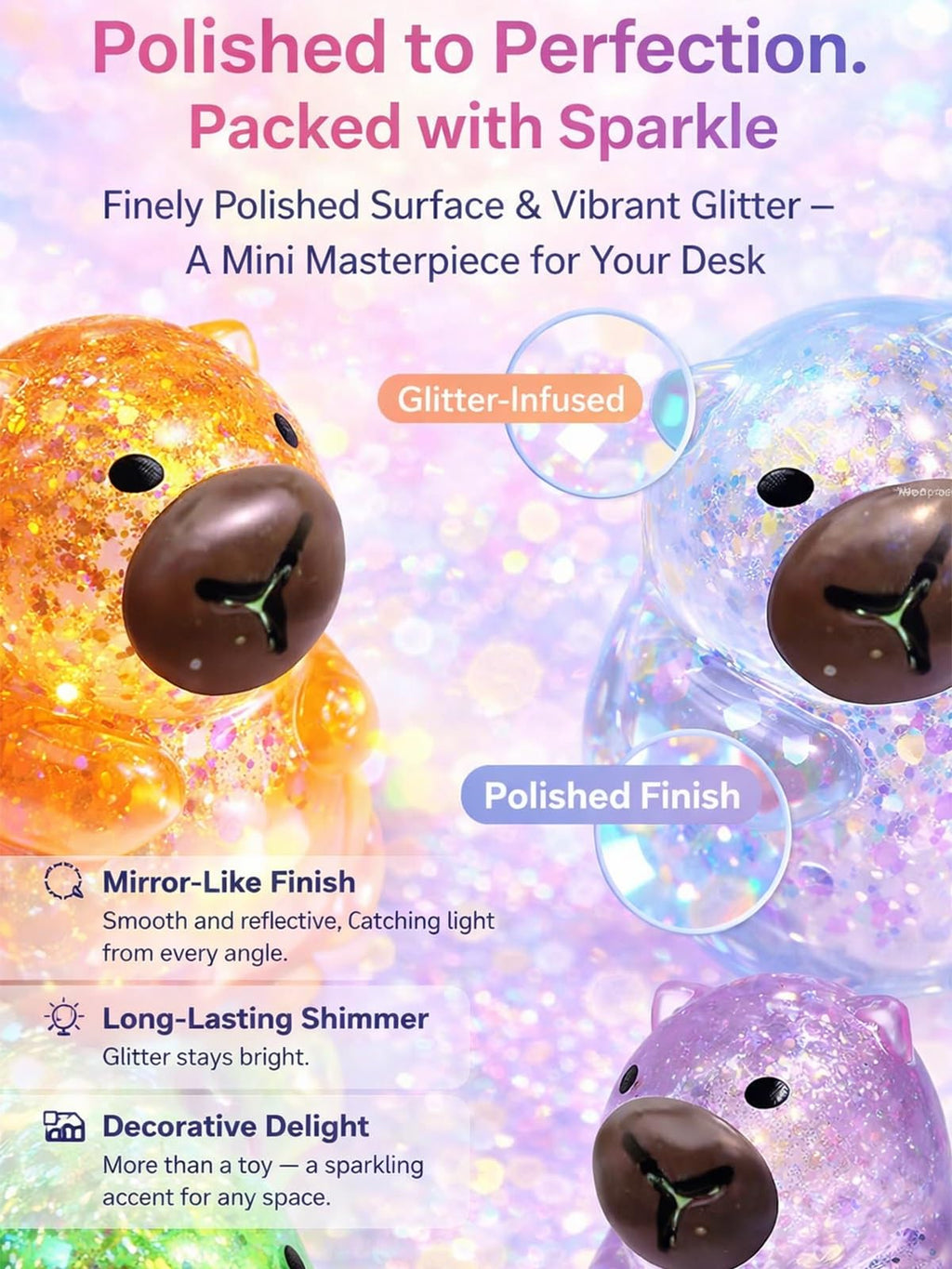 Capybara Squishy Stress Ball - Slow Rise Glitter Anxiety Relief Fidget Toy, TPR, Blue
