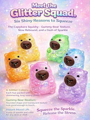 Capybara Squishy Stress Ball - Slow Rise Glitter Anxiety Relief Fidget Toy, TPR, Blue