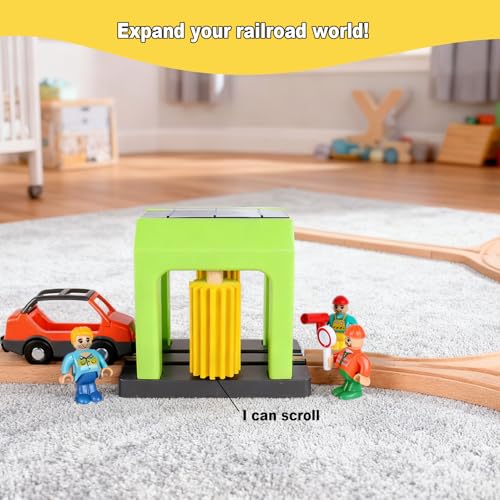 Car Wash Station Playset for Wooden Train Tracks - Pretend Play Toy with Car and Figures