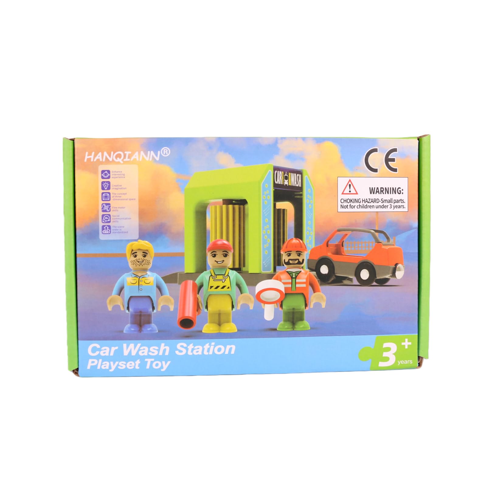 Car Wash Station Playset for Wooden Train Tracks - Pretend Play Toy with Car and Figures