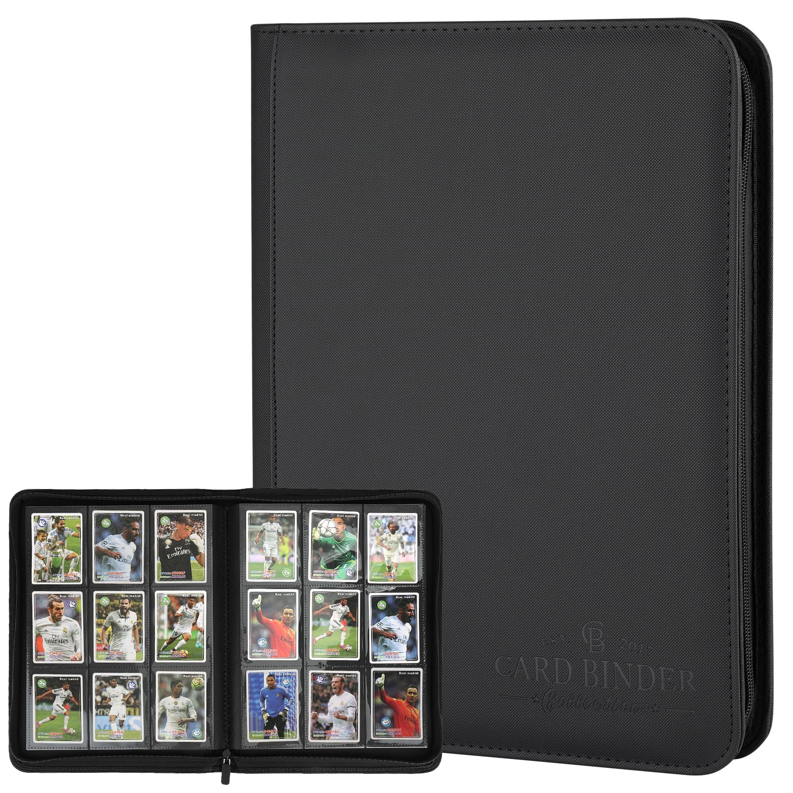 CARDBINDER 9-Pocket Card Binder - 540 Double-Sided Pockets, Zipper Closure, Black PU Leather