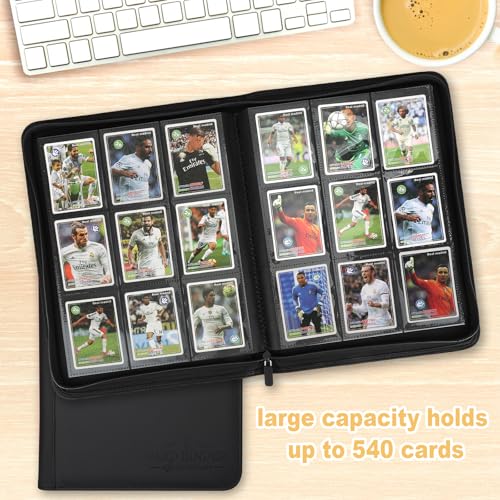 CARDBINDER 9-Pocket Card Binder - 540 Double-Sided Pockets, Zipper Closure, Black PU Leather