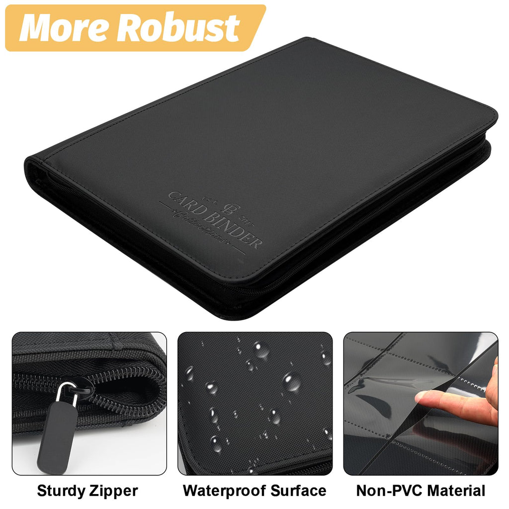 CARDBINDER 9-Pocket Card Binder - 540 Double-Sided Pockets, Zipper Closure, Black PU Leather
