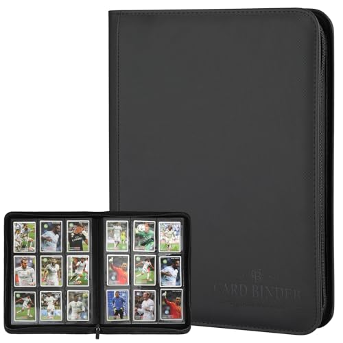 CARDBINDER 9-Pocket Card Binder - 540 Double-Sided Pockets, Zipper Closure, Black PU Leather