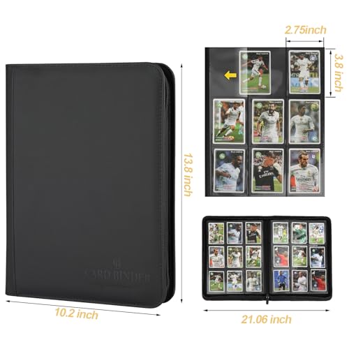 CARDBINDER 9-Pocket Card Binder - 540 Double-Sided Pockets, Zipper Closure, Black PU Leather