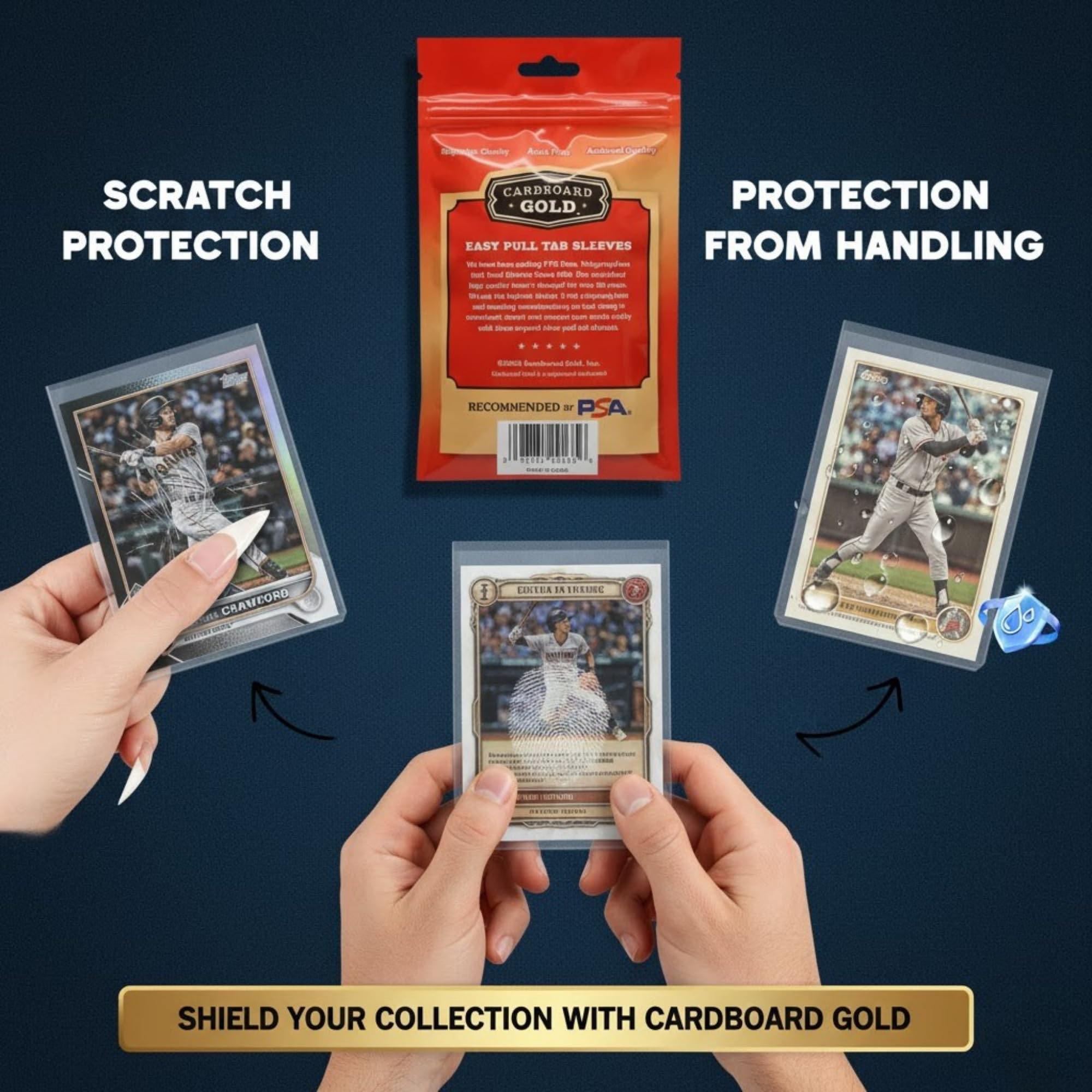Cardboard Gold 2-Mil Tabbed Sleeves 100-Pack for Card Grading