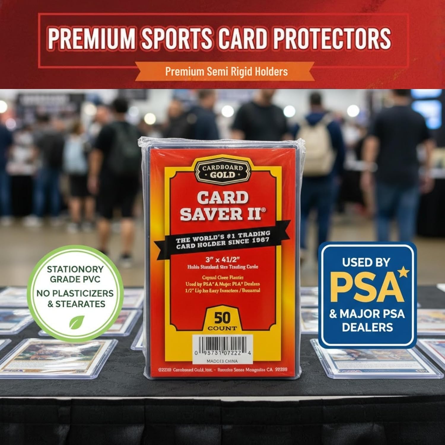 Cardboard Gold Card Saver 2 - Semi-Rigid 3x4 Card Holder, 50-Pack, PSA Approved, Clear Plastic