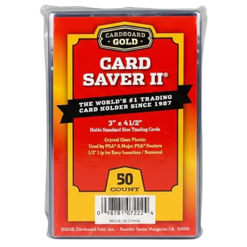 Cardboard Gold Card Saver 2 - Semi-Rigid 3x4 Card Holder, 50-Pack, PSA Approved, Clear Plastic