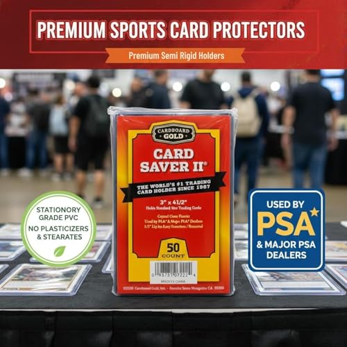 Cardboard Gold Card Saver 2 - Semi-Rigid 3x4 Card Holder, 50-Pack, PSA Approved, Clear Plastic