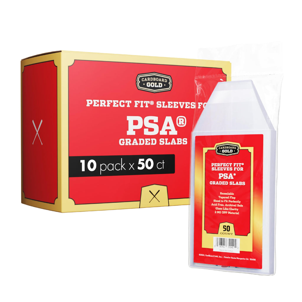 Cardboard Gold PSA Graded Card Sleeves (50 Pack) – Official PSA Logo, Resealable Slab Protectors for Trading Cards