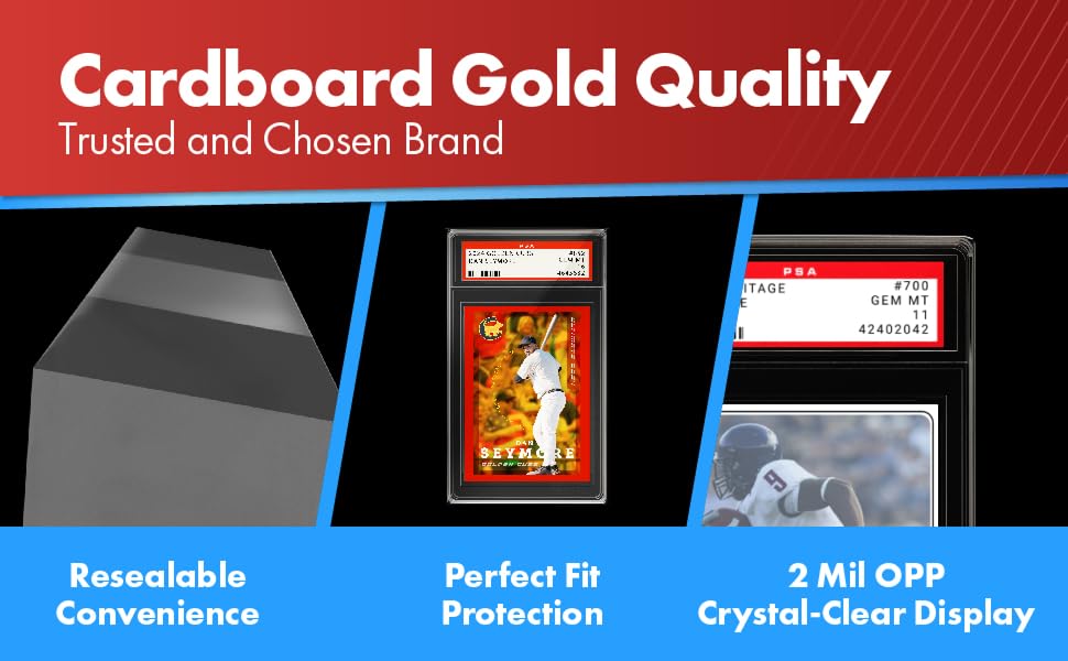 Cardboard Gold PSA Graded Card Sleeves (50 Pack) – Official PSA Logo, Resealable Slab Protectors for Trading Cards