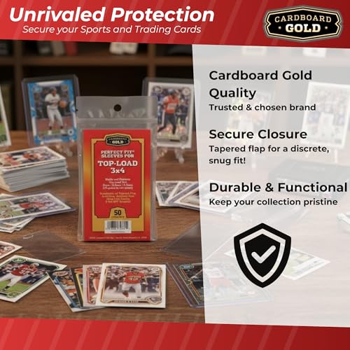 Cardboard Gold Toploader Sleeves - 50 Pack Resealable 75pt-140pt Acid-Free Clear Polypropylene Sleeves for Card Protection