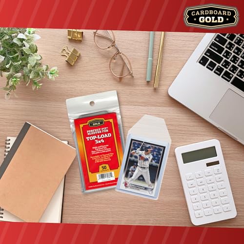 Cardboard Gold Toploader Sleeves - 50 Pack Resealable 75pt-140pt Acid-Free Clear Polypropylene Sleeves for Card Protection