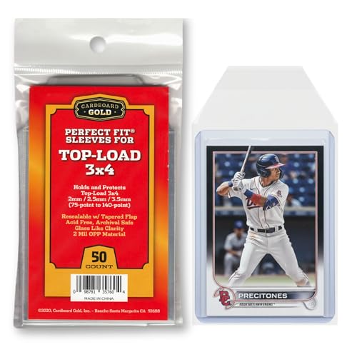 Cardboard Gold Toploader Sleeves - 50 Pack Resealable 75pt-140pt Acid-Free Clear Polypropylene Sleeves for Card Protection