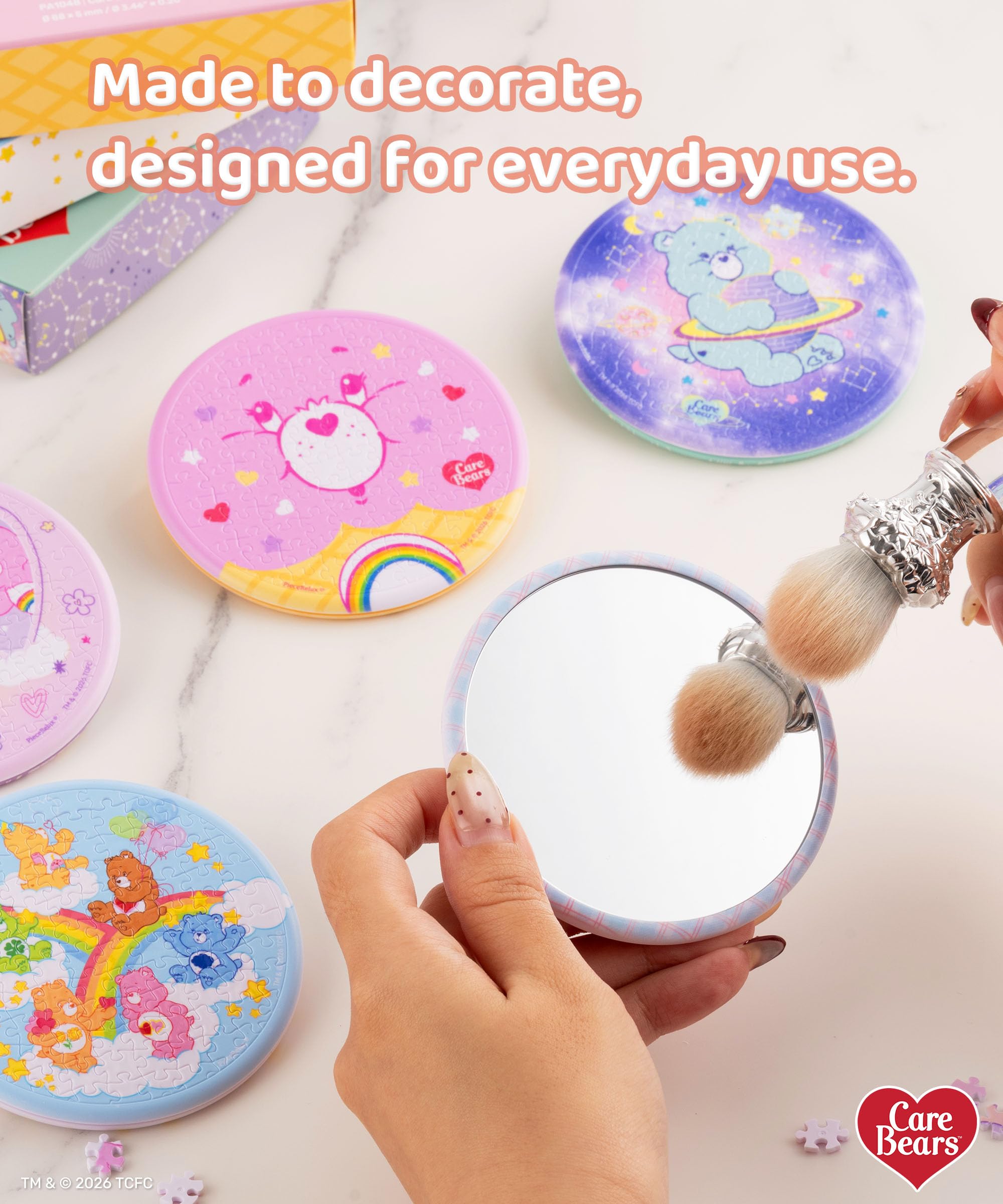 Care Bears 68-Piece Puzzle Mirror by PieceRelax – Bearadise Design, Double-Sided, Plastic Interlocking Pieces