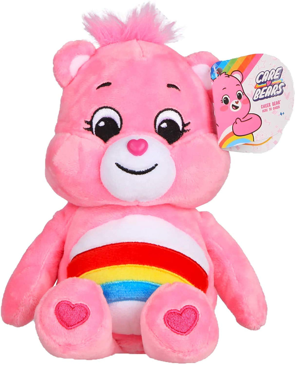 Care Bears Cheer Bear Bean Plush – 9-Inch Soft Rainbow Belly Badge Stuffed Toy for Ages 4+