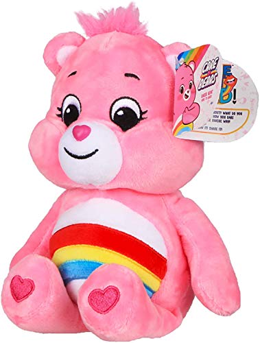 Care Bears Cheer Bear Bean Plush – 9-Inch Soft Rainbow Belly Badge Stuffed Toy for Ages 4+