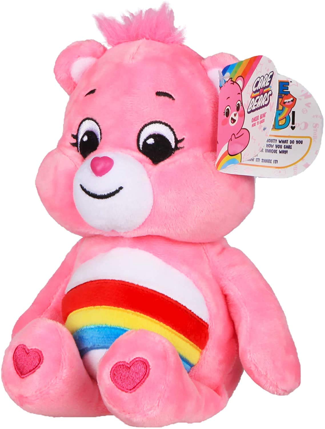 Care Bears Cheer Bear Bean Plush – 9-Inch Soft Rainbow Belly Badge Stuffed Toy for Ages 4+