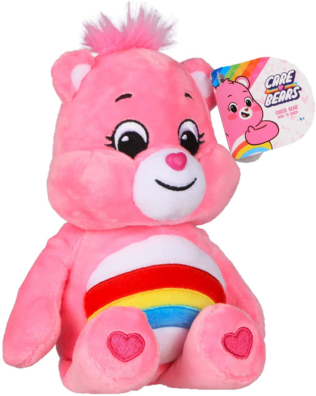 Care Bears Cheer Bear Bean Plush – 9-Inch Soft Rainbow Belly Badge Stuffed Toy for Ages 4+