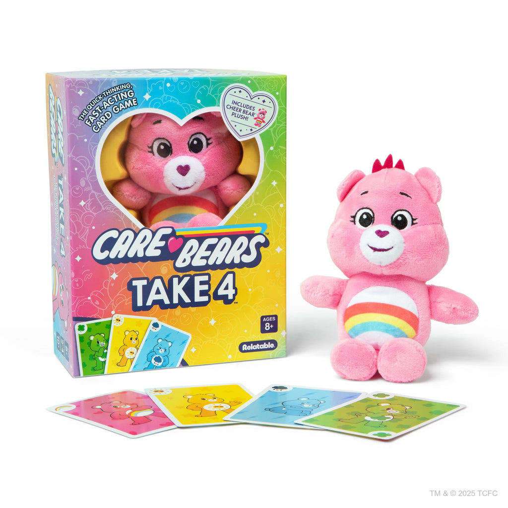 Care Bears Take 4 Card Game with Exclusive Cheer Bear Plush – Fast Family Game for Kids