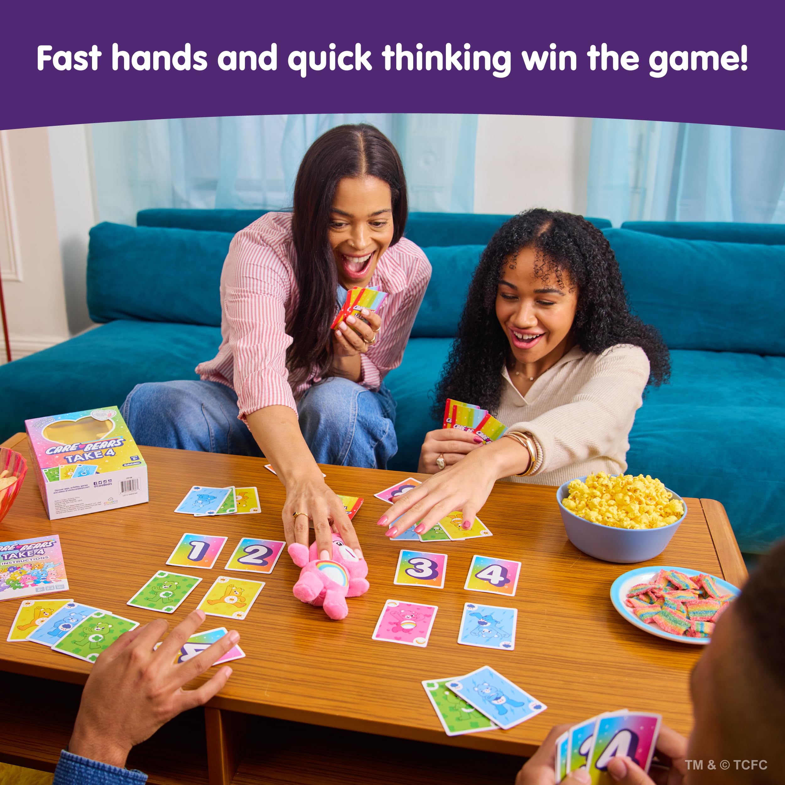 Care Bears Take 4 Card Game with Exclusive Cheer Bear Plush – Fast Family Game for Kids