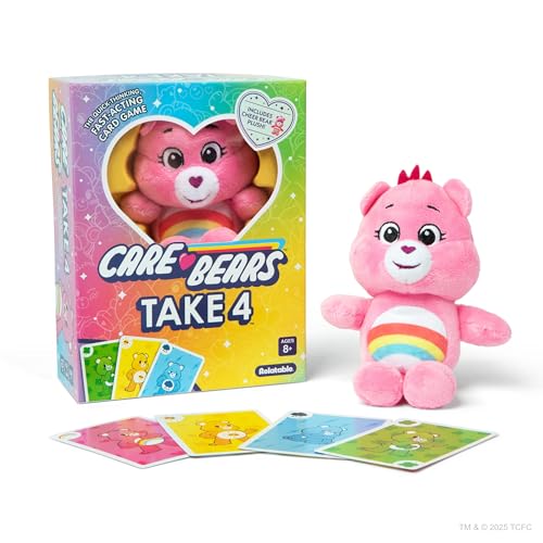Care Bears Take 4 Card Game with Exclusive Cheer Bear Plush – Fast Family Game for Kids