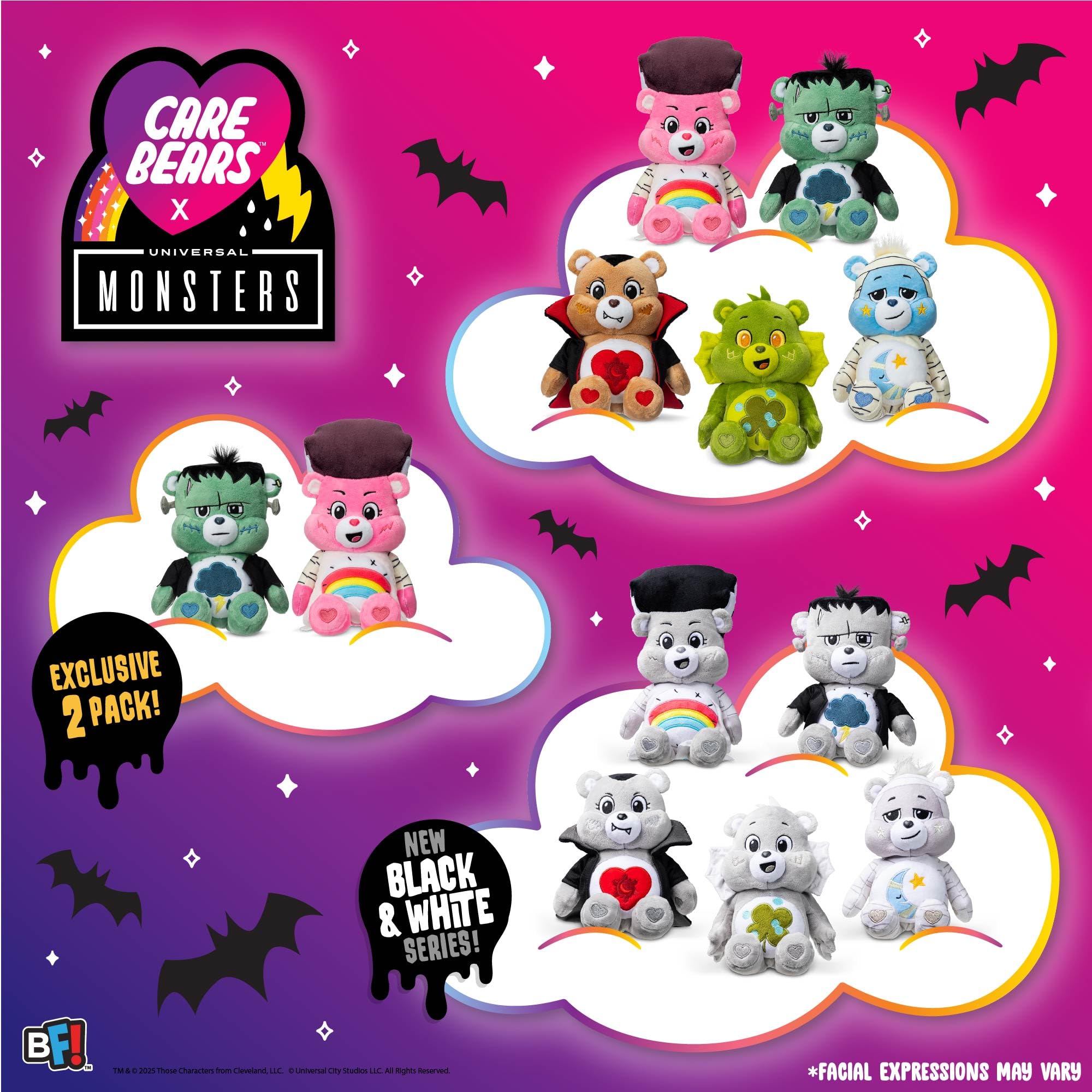 Care Bears Universal Monsters Fun Size Plush - Bedtime Bear as The Mummy (Black & White, 9 Inch)