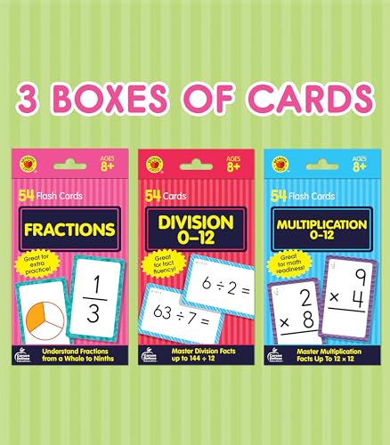 Carson Dellosa 3-Pack Math Flash Cards: Multiplication, Division & Fractions for Grades 3-5