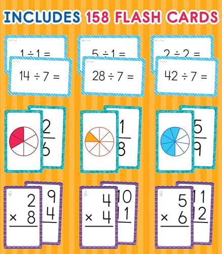 Carson Dellosa 3-Pack Math Flash Cards: Multiplication, Division & Fractions for Grades 3-5