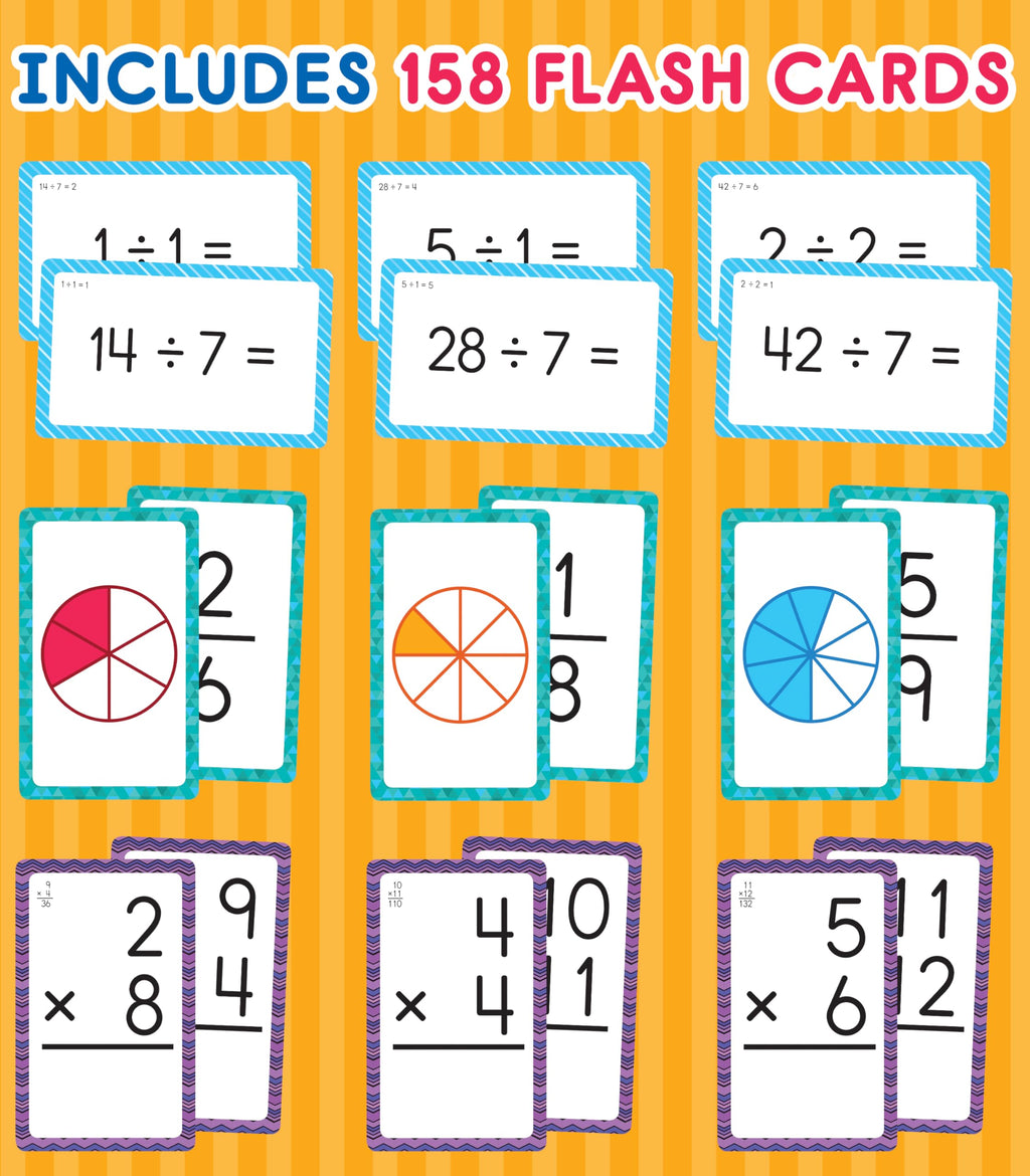 Carson Dellosa 3-Pack Math Flash Cards: Multiplication, Division & Fractions for Grades 3-5