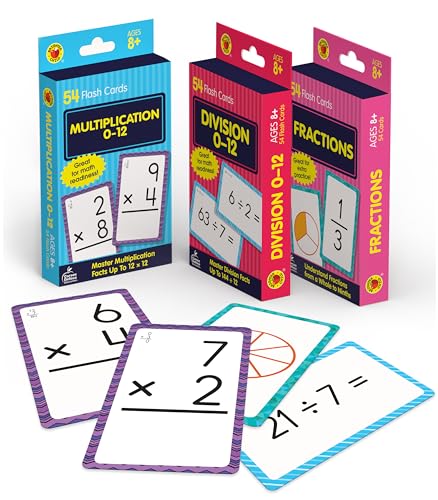Carson Dellosa 3-Pack Math Flash Cards: Multiplication, Division & Fractions for Grades 3-5