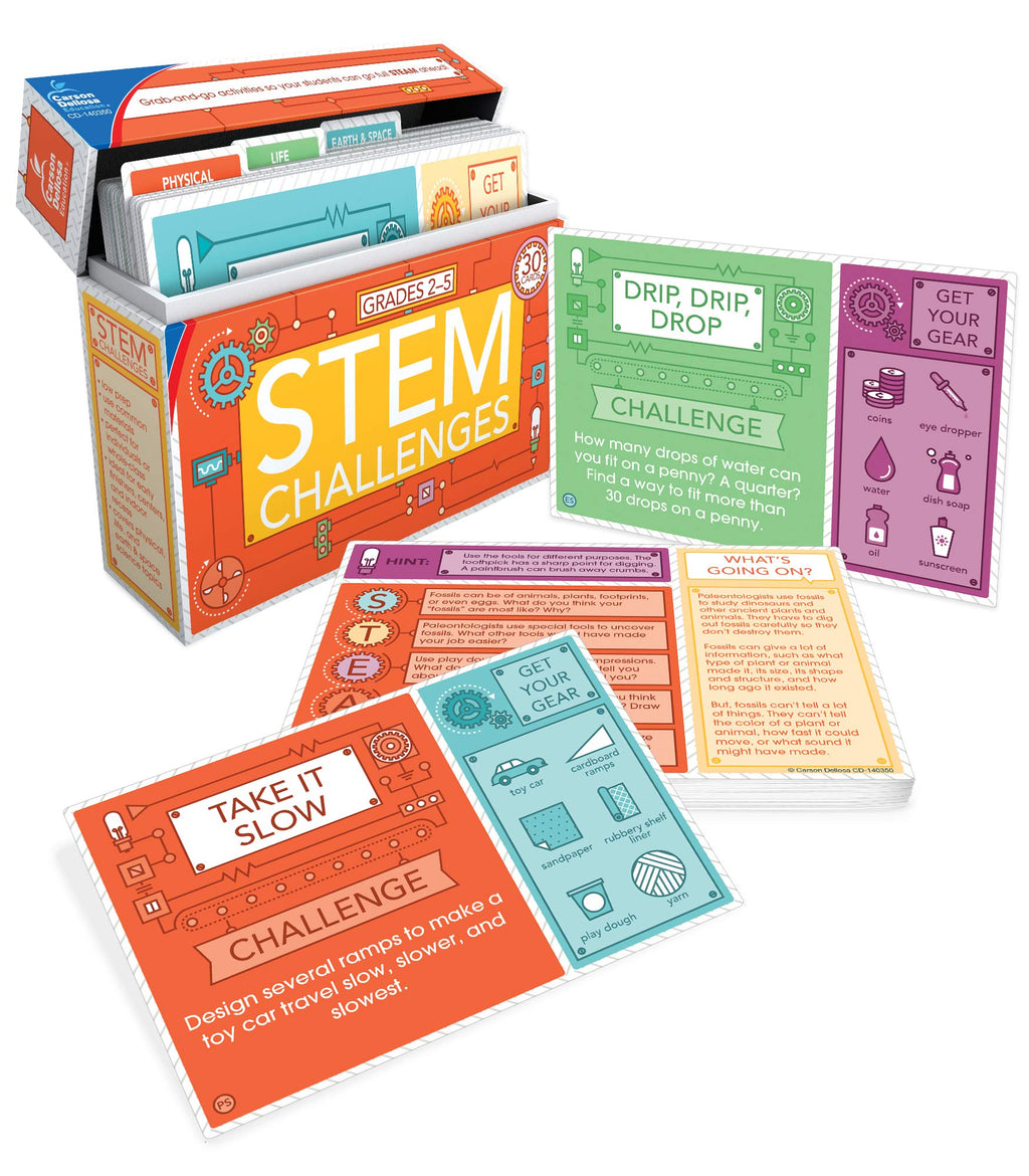 Carson Dellosa STEM Challenges Learning Cards for Kids Ages 7-10: 30 Hands-On Physical, Life, Earth & Space Science Activities
