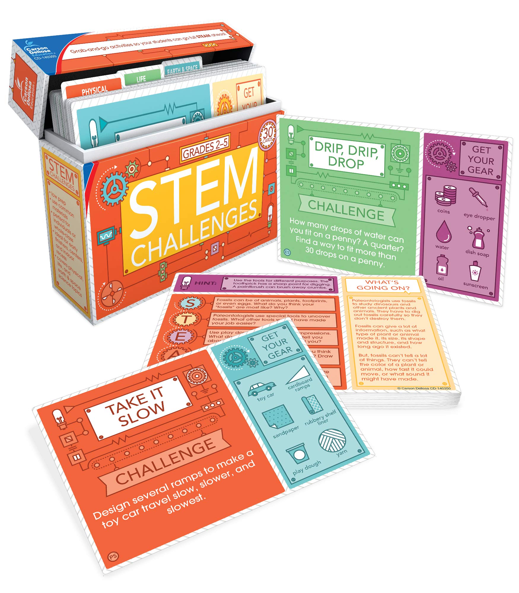Carson Dellosa STEM Challenges Learning Cards for Kids Ages 7-10: 30 Hands-On Physical, Life, Earth & Space Science Activities