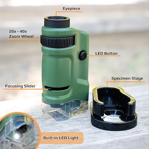 Carson MicroBrite MM-24 20x-40x Zoom LED Pocket Microscope with Slides & Stand