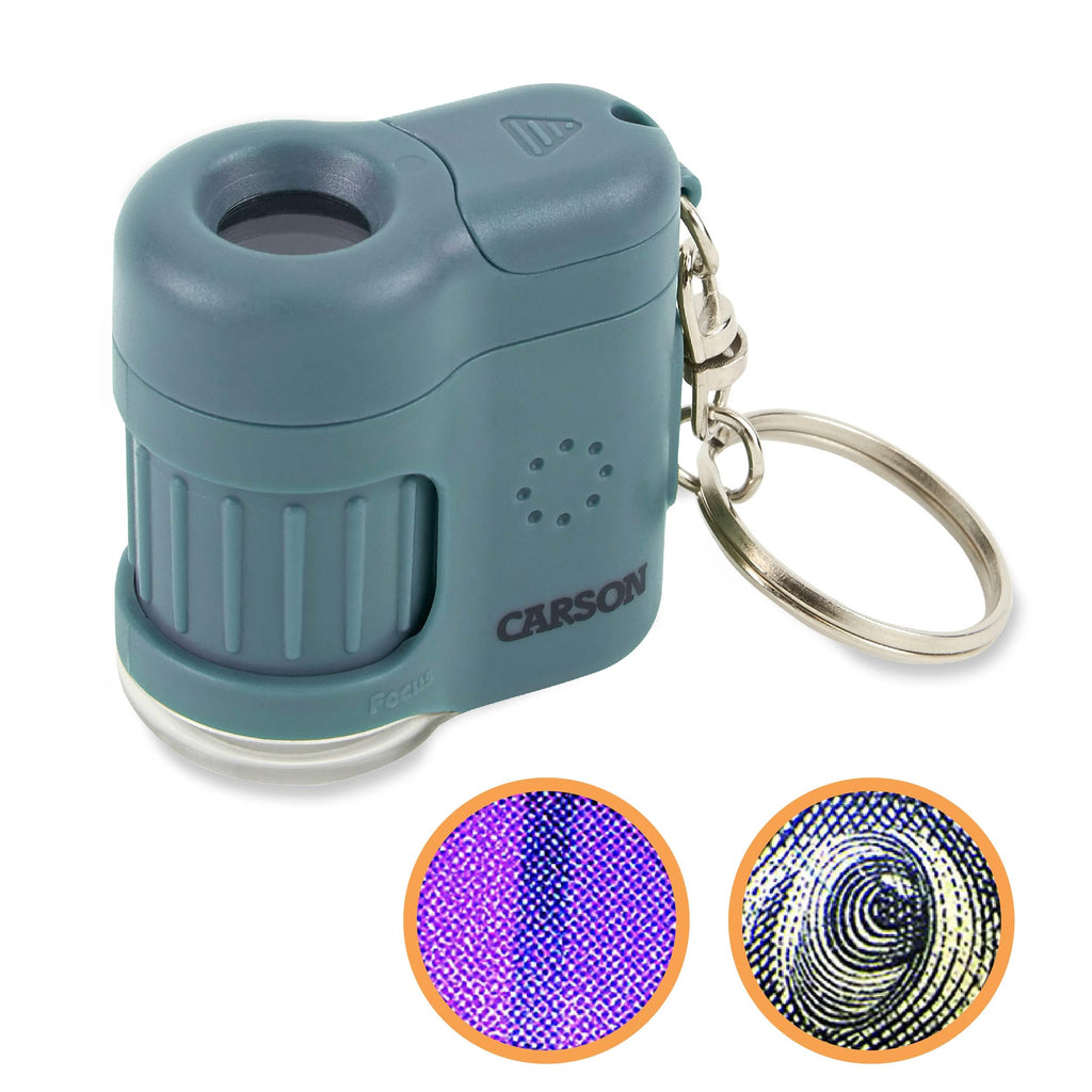 Carson MicroMini 20x Pocket Microscope for Adults – Blue with UV & LED Lights (MM-280B)