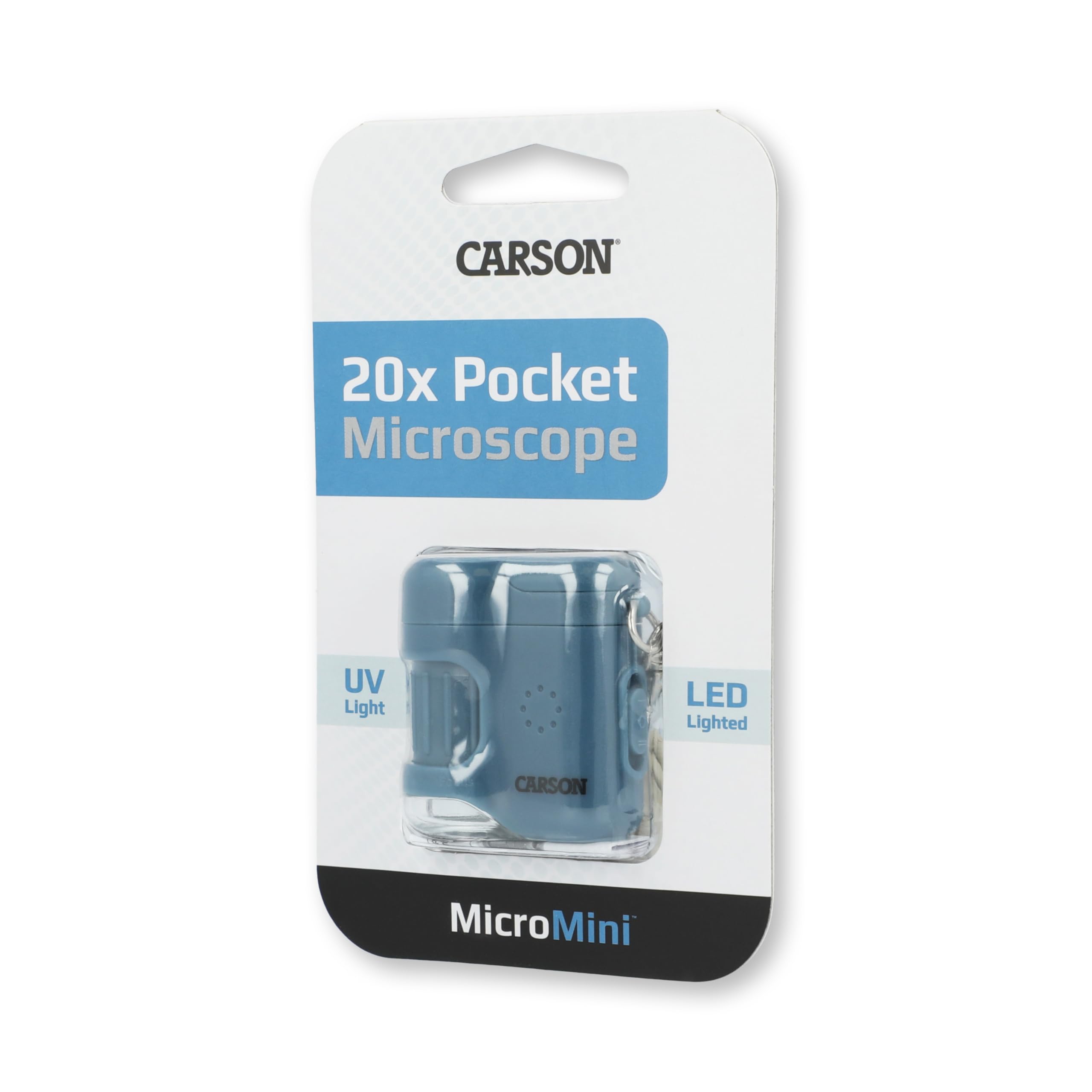 Carson MicroMini 20x Pocket Microscope for Adults – Blue with UV & LED Lights (MM-280B)